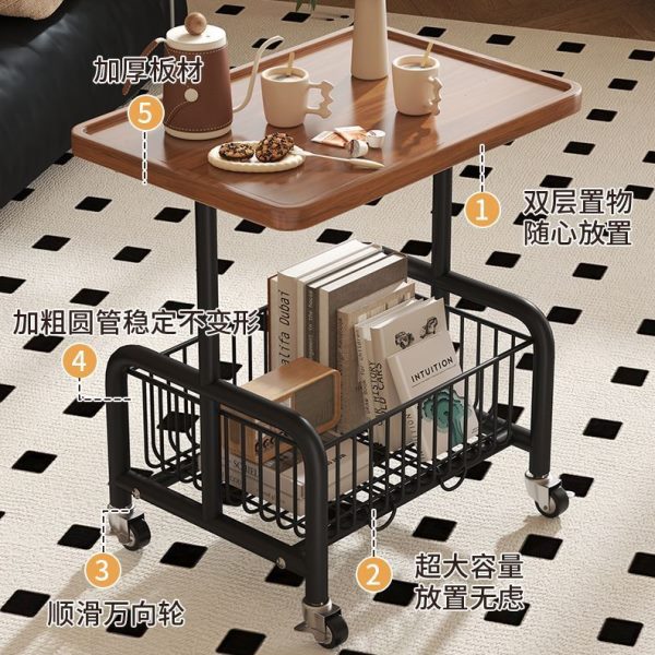 长促沙发边几可移动客厅小推车置物架带轮奶油风小茶几家用简易小
