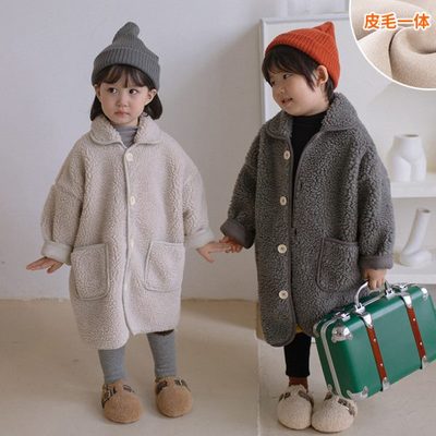 宝宝大衣皮毛一体加厚新款女羊羔绒洋气儿童外套男童秋冬款童2024
