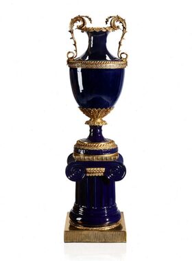 0欧式宝蓝色配双耳大花瓶70陶瓷客厅摆件家居饰品花器铜复古1奢华