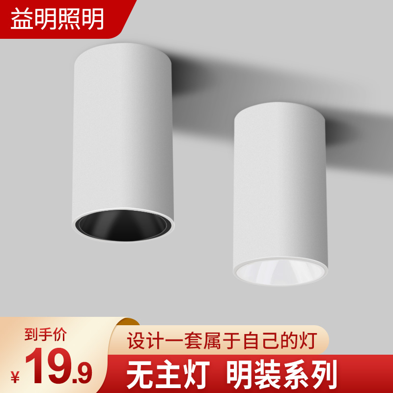 明装筒灯家用过道灯原木风客厅防眩射灯卧室免开孔吸顶圆形无主灯