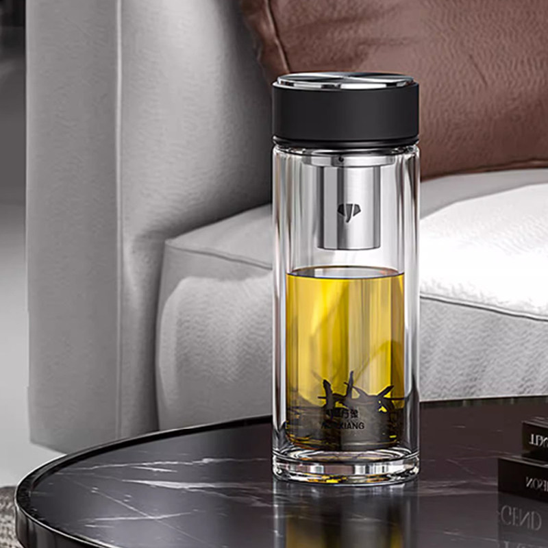 万象高档商务双层玻璃杯男士女泡茶杯子大容量可携式直身喝水杯车,餐饮具,玻璃杯,淘宝优惠券,粉丝福利购,淘宝优惠卷