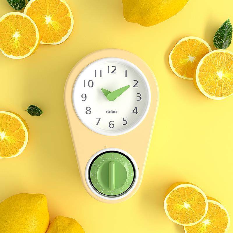 厨房用免打孔挂墙钟表冰箱贴小挂钟计时器静音大时钟挂表专用闹钟