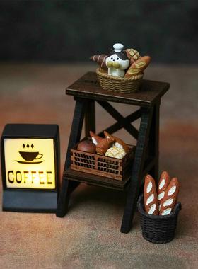 zakka日式法棍面包猫收纳咖啡店灯牌烘焙食玩娃屋可发光摆件夜灯