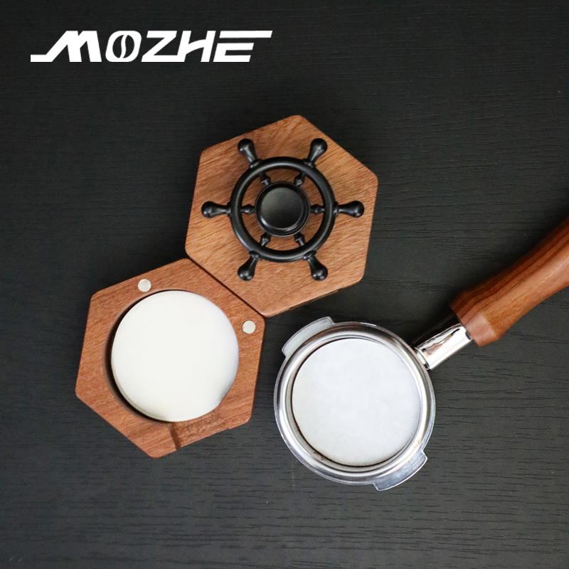 MOZHE 咖啡滤纸收纳盒摩卡壶咖啡手柄圆形滤纸盒实木磁吸盖防尘盒图片