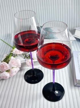 红酒杯家用套装法式高颜值紫色创意勃艮第高脚杯黑领结葡萄酒杯