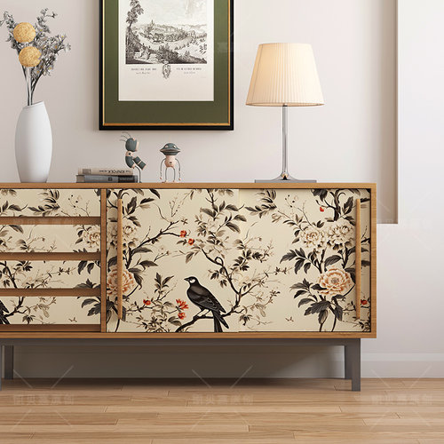 复古花鸟装饰旧家俱改造自黏贴画翻新柜子贴纸客厅布置壁纸