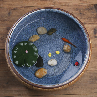 大号陶瓷金鱼缸荷花缸乌龟缸家居水培花盆创意复古铜钱草碗莲盆