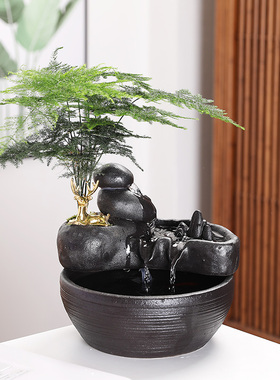 流水摆件中式创意礼品陶瓷循环鱼缸桌面招财生财客厅办公室流水器