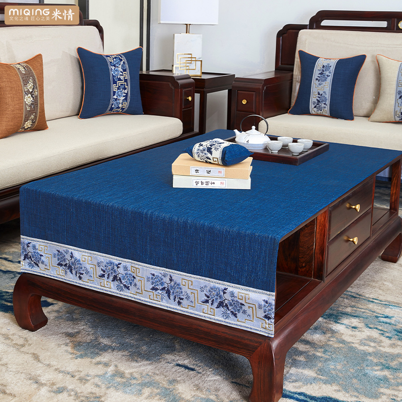 红木实木棉麻布艺中式餐桌布台布茶桌长方形家用会议桌茶桌盖布垫