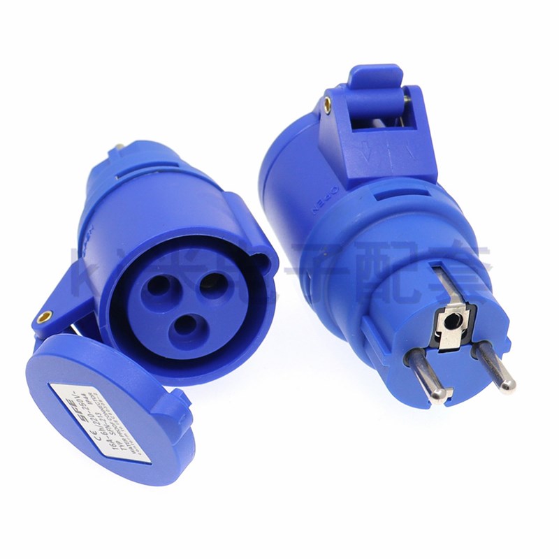 工业蓝色转换头连接线16A延长线IEC309 316P6转欧规CEE7/3 16A