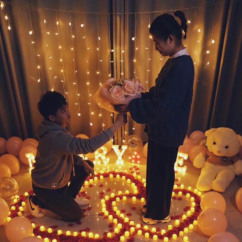 求婚室内场景布置套餐表白告白七夕浪漫生日电子蜡烛道具装饰用品