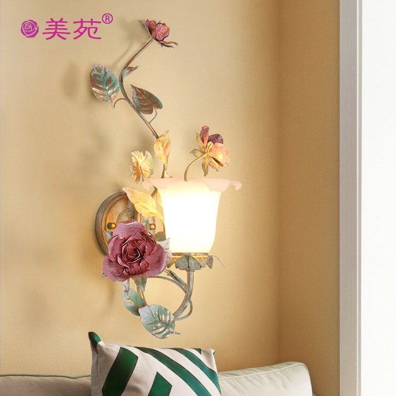 美苑韩式田园镜前灯欧式花草灯床头壁灯浴室镜前灯创意过道床头灯