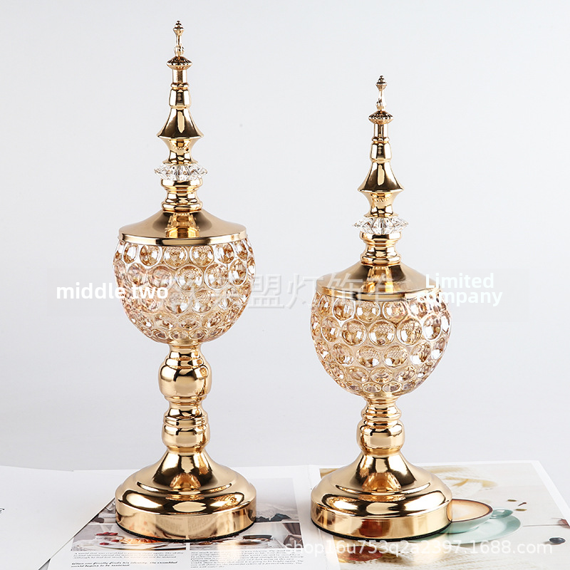 欧式轻奢玻璃金属糖果盘储物罐现代创意样板房软装家居工艺品摆件