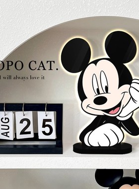 米奇装饰摆件高级感电视柜桌面摆台创意台灯卧室床头灯柔光氛围灯