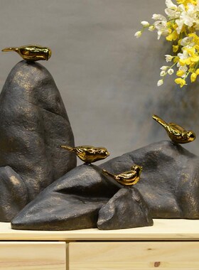 工艺品中式石头山峰摆件桌面售楼部玄关家居装饰现代创意客厅摆放