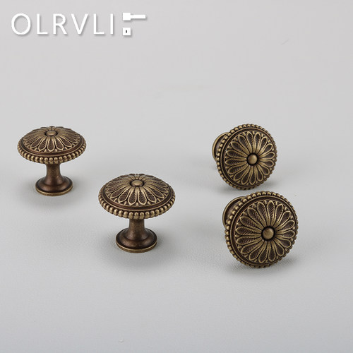 olli欧式复古黄铜拉手抽屉家具做旧柜门把手中式古铜色拉手