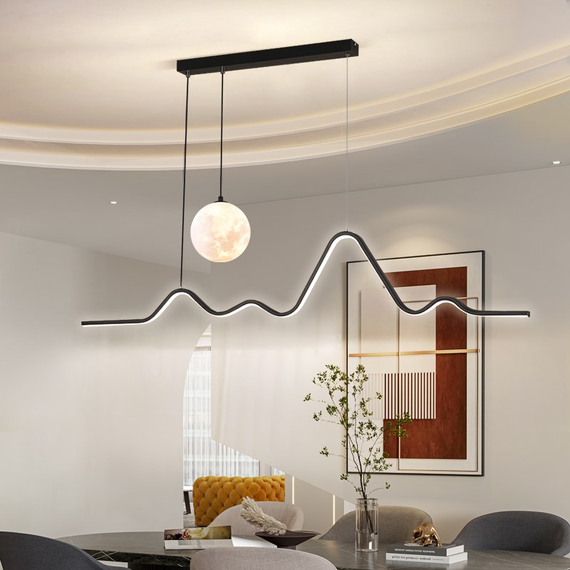 餐厅吊灯奶油风创意饭厅餐桌吧台灯具现代极简22新款月球长条灯