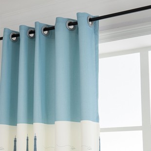 22新款 百搭窗帘 卧室遮光短帘淡蓝色铁塔房间宿舍出租屋时尚