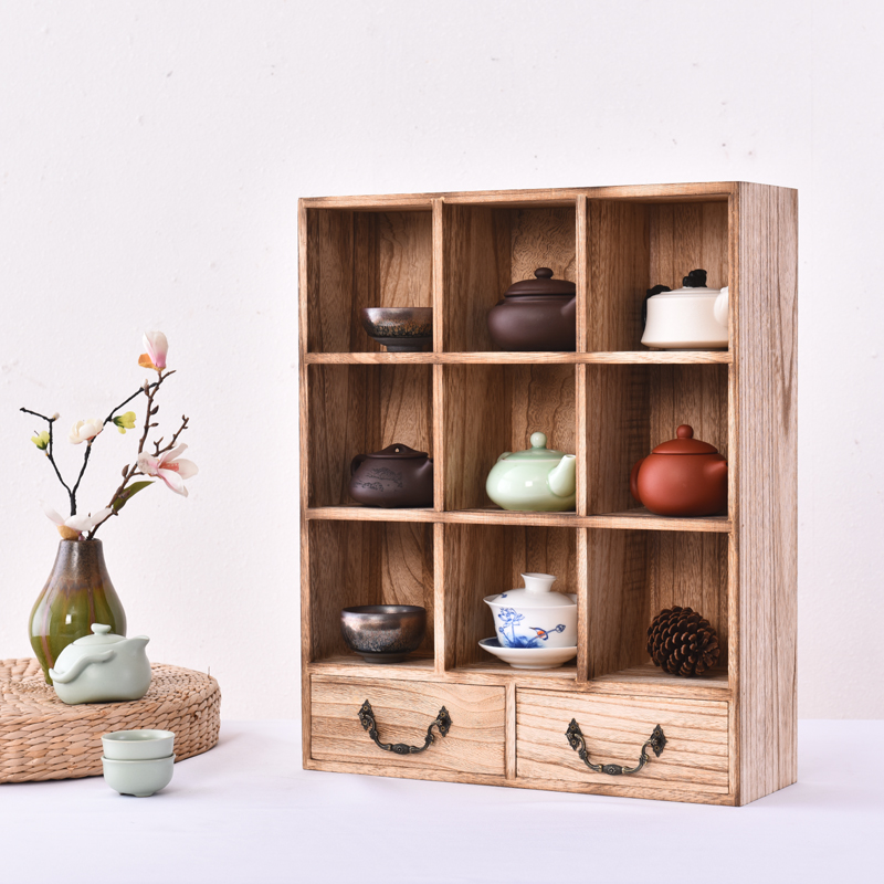 烧桐木 茶具收纳柜 实木茶具架 茶壶茶杯架 小博古架 壁挂多宝格