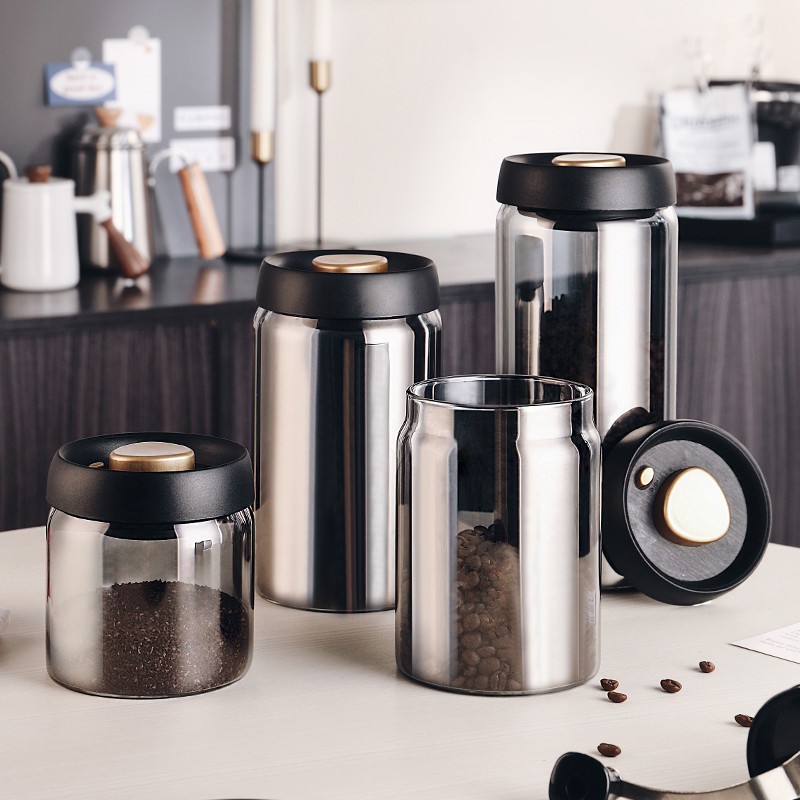抽真空咖啡豆保存密封罐玻璃小瓶子咖啡粉储存保鲜食品级玻璃罐子