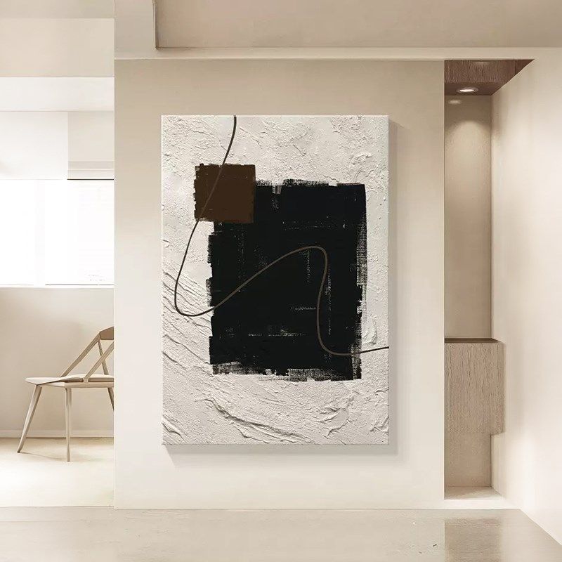 黑白灰客厅装饰画落地大幅高级感玄关抽象极简沙发背景墙肌理挂画