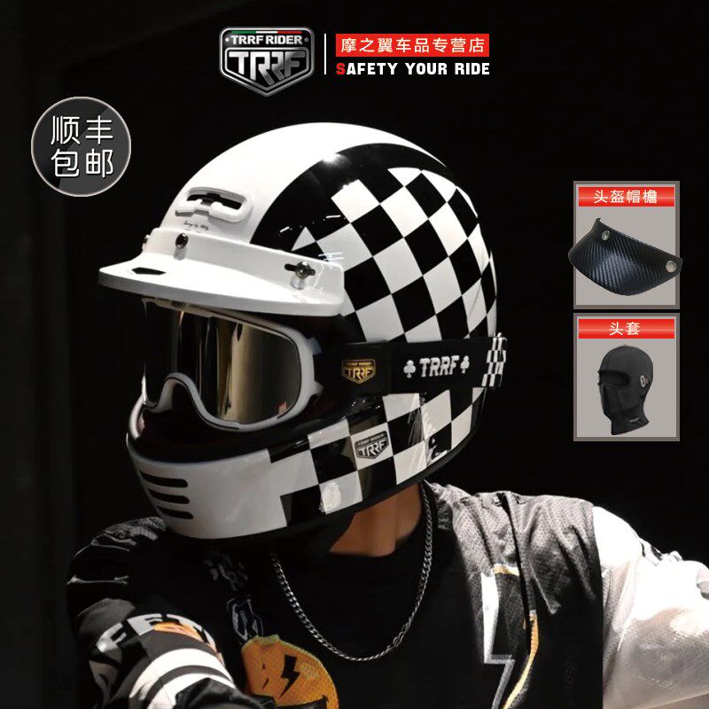 意大利TRRF复古碳纤维机车头盔哈雷巡航摩托车骑行全盔四季通用男