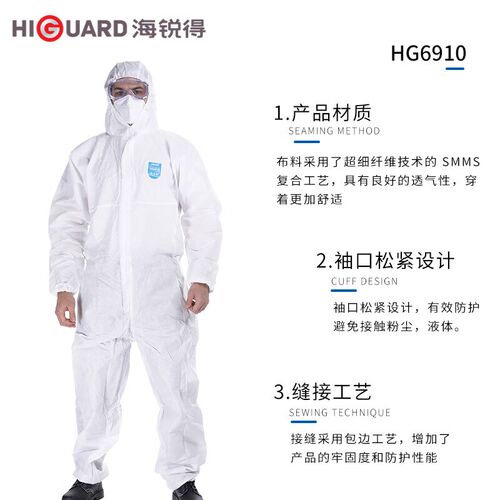 海锐得H MM防护服 透气防水防尘工业生产带帽连体防护服