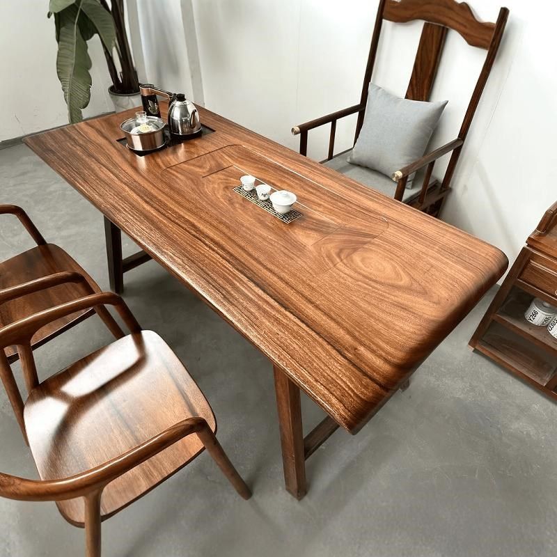 雨木茶台新中式南美胡桃木大板茶桌椅组合新中式实木办公茶几家用