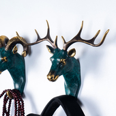 中式 饰壁挂创意工艺品 动物铜挂钩鹿头大象挂件客厅玄关卧室墙上装