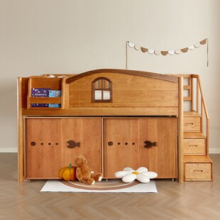 儿童床男孩全实木树屋床半床加护栏风中床房小户型