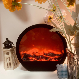 仿真火焰灯电子圆形壁炉灯假火炉装饰家用卧室火焰氛围灯小壁炉灯