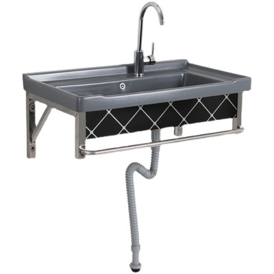 洗衣池带搓板陶瓷洗衣盆挂墙式洗脸盆阳台洗衣槽不锈钢支架水池深