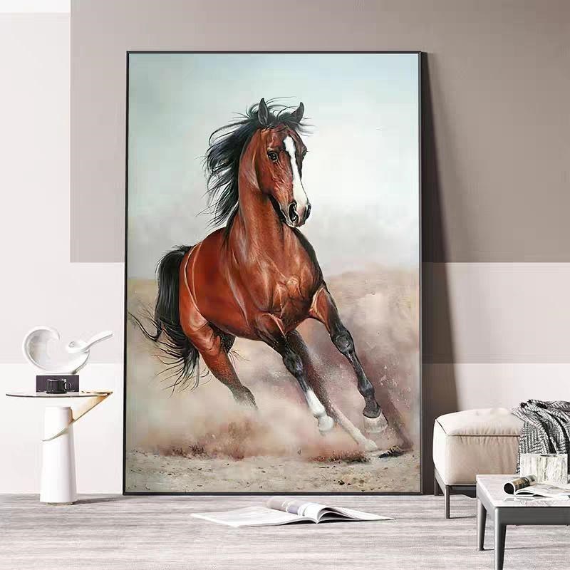现代玄关装饰画 划过道走廊壁画 划竖版黑白马高档冰晶玻璃中式客图片