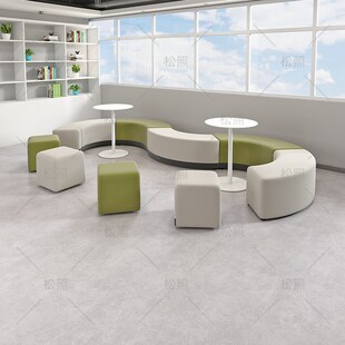 现代行政大厅公司会客洽谈区弧形卡座售楼处科技馆休息区沙发