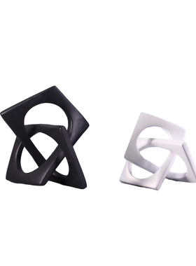 现代白色几何树脂抽象绳结样板间售楼处书房客厅软装饰品