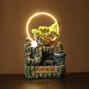 假山流水生财鱼缸循环喷泉办公室桌面创意装饰招财业送礼品