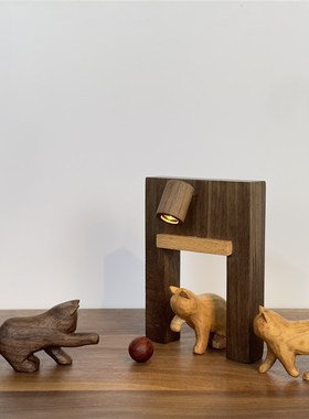 冰冷森林 手作木雕朦胧猫床头氛围睡眠小夜灯装饰猫店