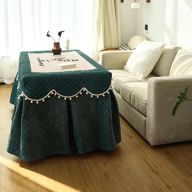 宇婷电炉罩烤火桌子罩长方形桌布新款加厚加绒茶几罩裙摆冬季