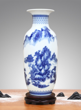 景德镇陶瓷器青花瓷富贵竹插花瓶装饰品客厅电视柜酒柜家居摆件