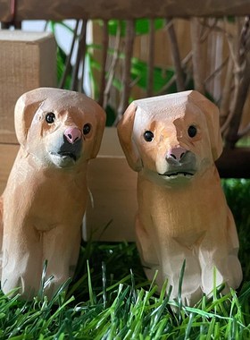 神工巧匠丨小狗木雕 手工拉布拉多犬摆件 工艺装饰品 桌面小礼物