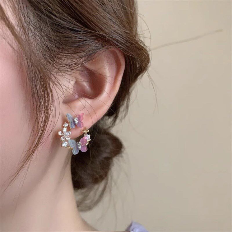 srrmhyn夏季温柔甜美蝴蝶花朵耳环女2023新款少女小众轻奢耳坠高