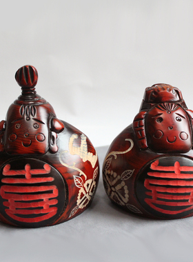 储钱罐朋友结婚礼物创意家居装饰实用摆件白头偕老娃娃木质存钱罐