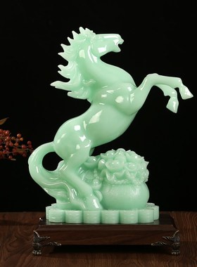 玉石马到成功招财摆件客厅玄关电视柜老板领导办公室桌书房装饰品