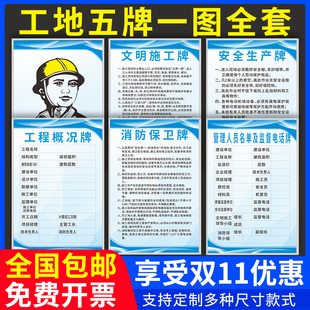 建筑工地五牌一图施工铭牌八大员岗位职责项目部门制度牌上墙六牌