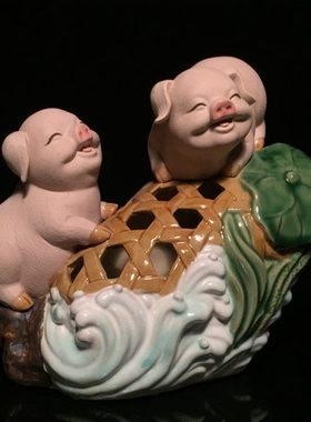 石湾公仔陶瓷猪年生肖摆件家居客厅玄关电视柜装饰品拜年商务礼品