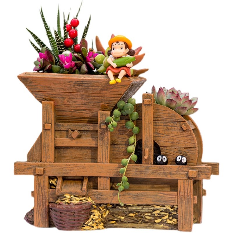 趣玩园艺创意复古风谷机肉肉绿植盆栽农村怀旧装饰摆件多肉花盆