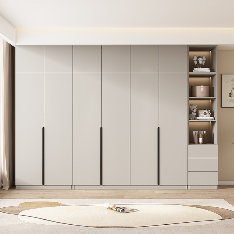实木平门家用卧室柜子生态板奶油灰对四五六门大衣橱定制