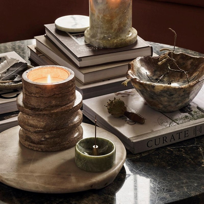 法式天然大理石香插 软装卧室客厅办公室香插香薰桌面摆件