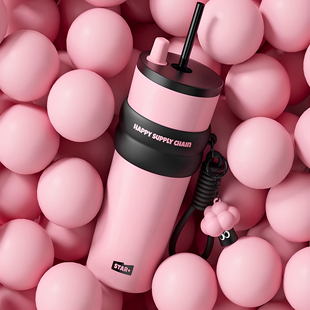 高级感保温杯大容量女生高颜值2025新款陶瓷内胆水杯车载吸管杯子