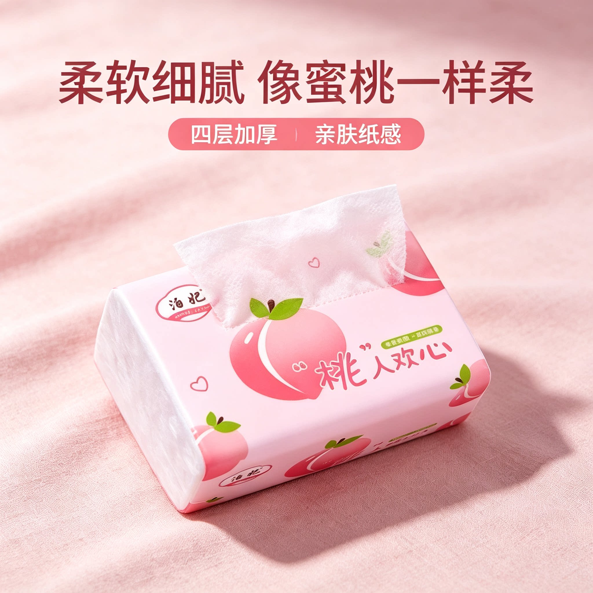 水蜜桃印花抽纸原生木浆四层加厚 家用宿舍可爱少女风面巾餐巾纸